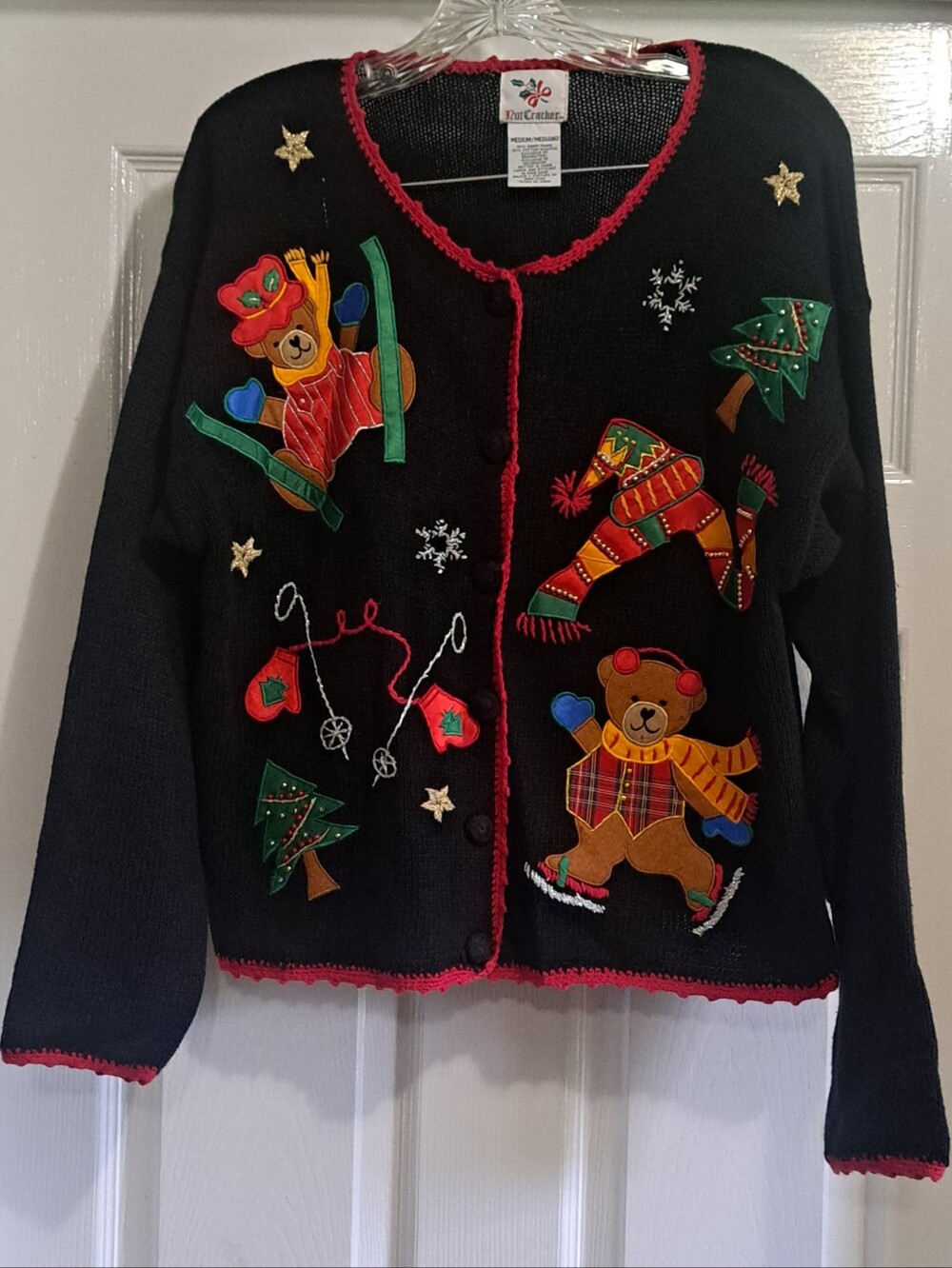 Vintage Nutcracker Ugly Christmas‎ Sweater Bear Embroidered Beaded Size M